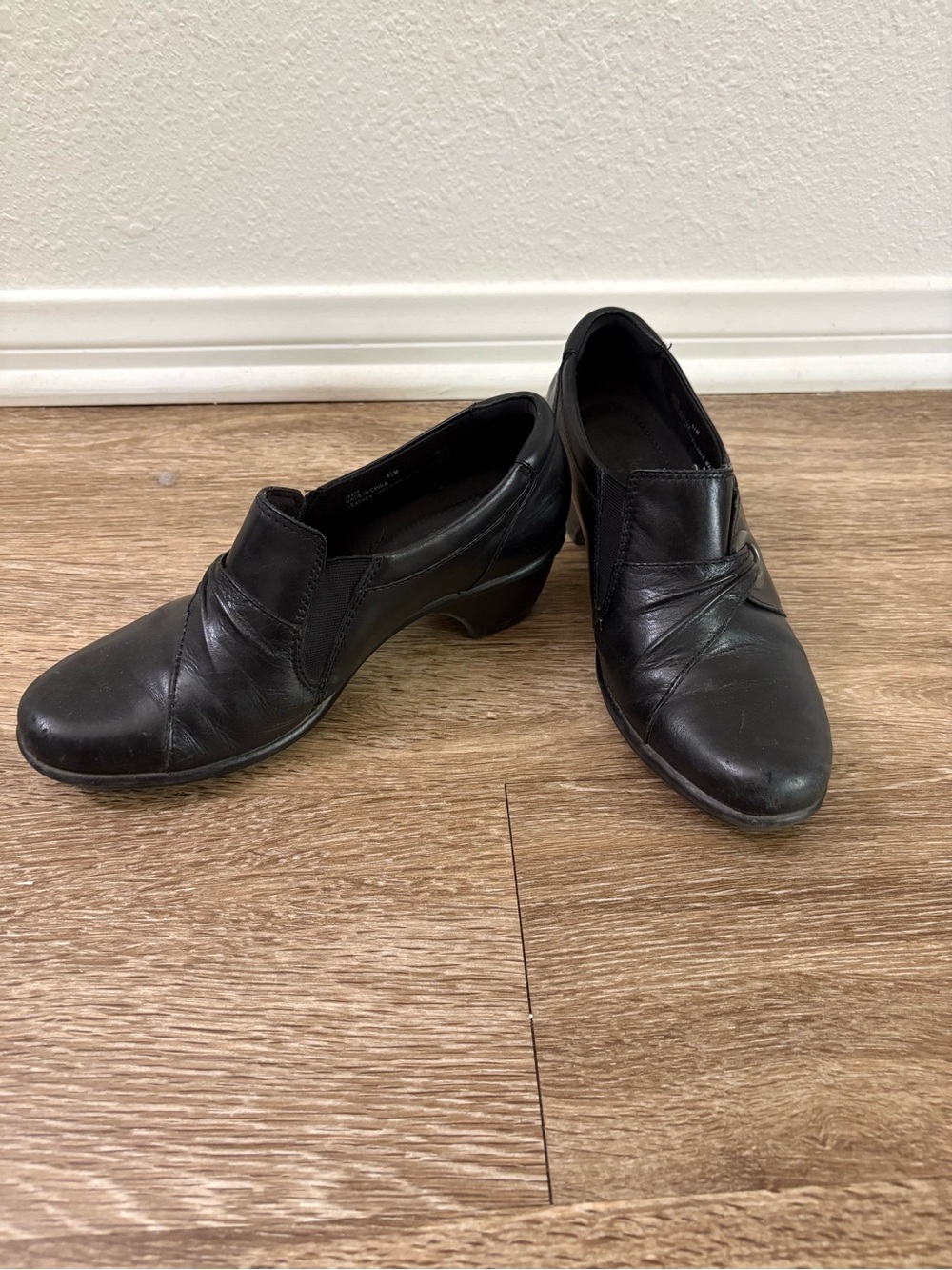 Clarks Black Leather Low Heel Shoes